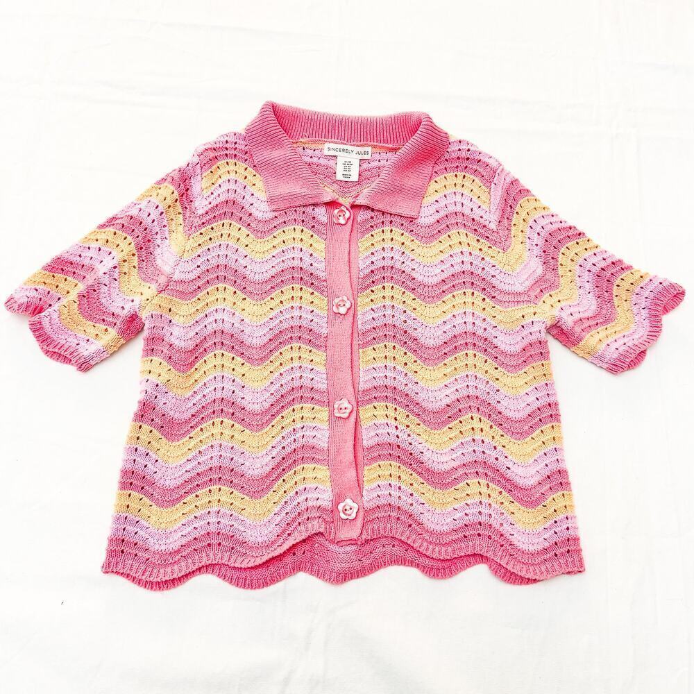 Sincerely Jules Crotcheted Short Sleeve Striped Cardigan Top Size Medium